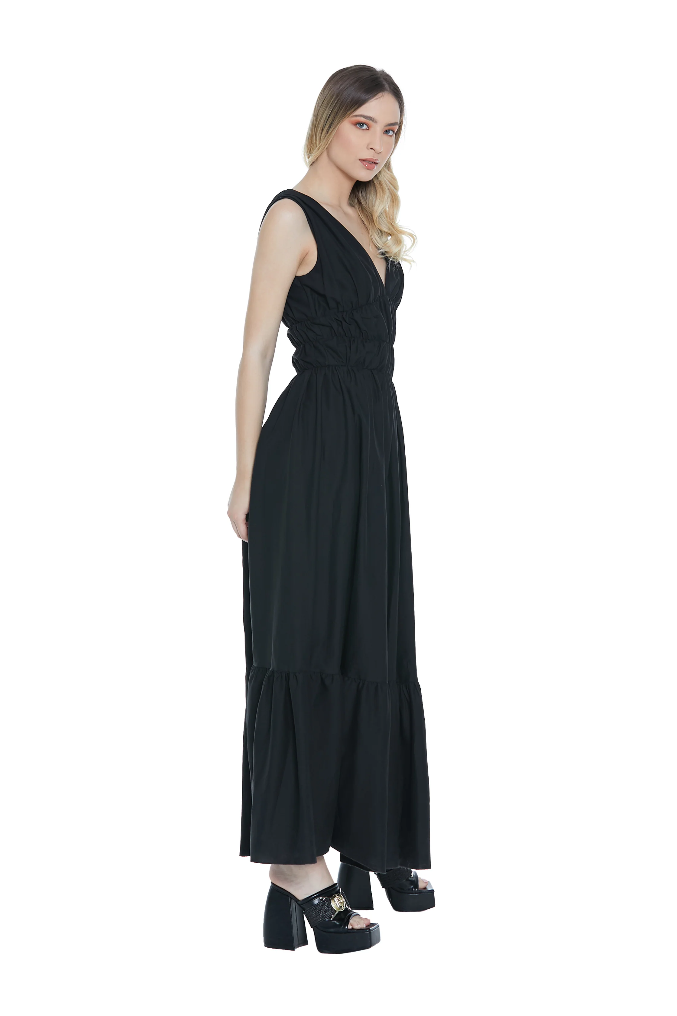 Abito BATEN lungo senza manica scollo v con balze - Image 5