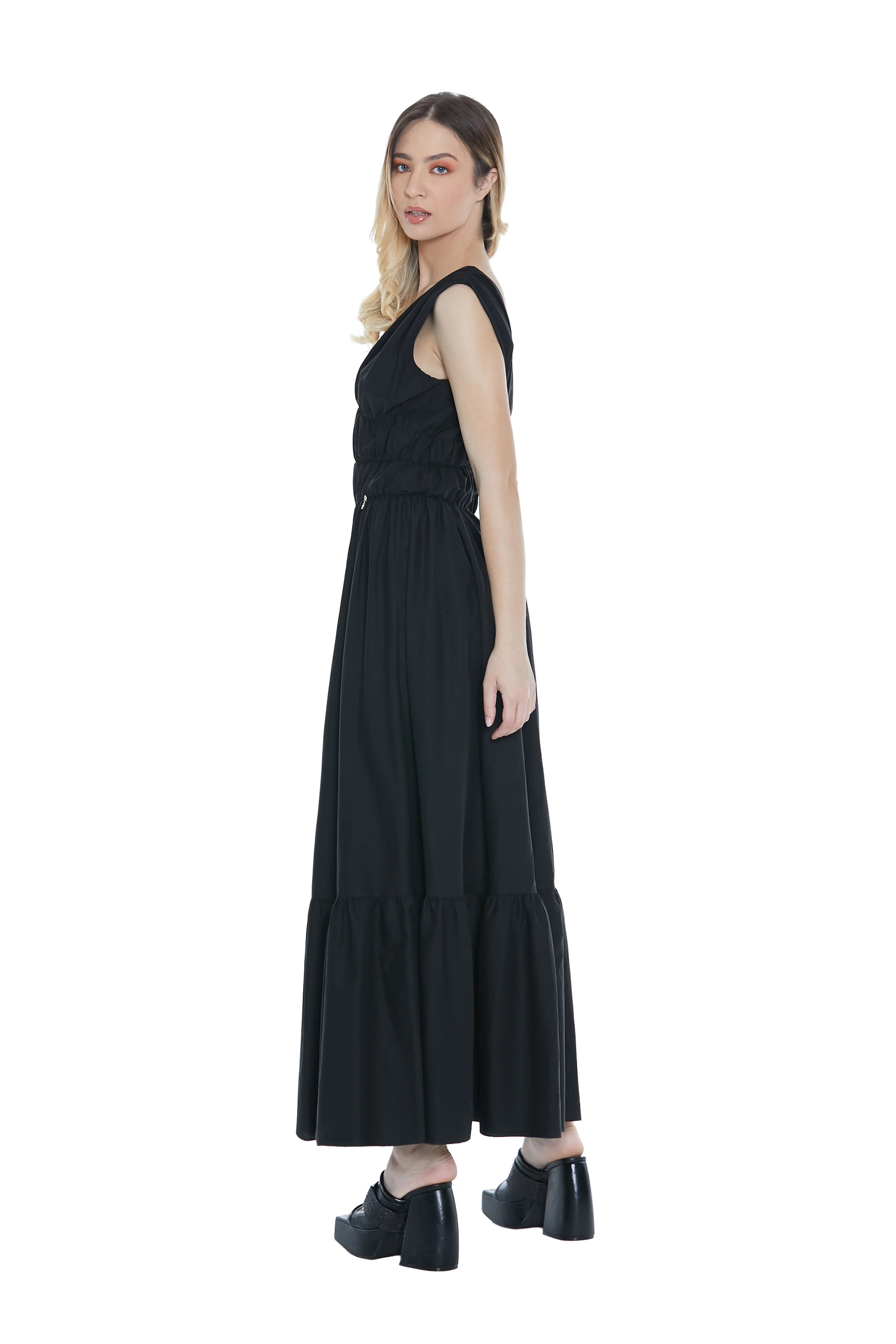 Abito BATEN lungo senza manica scollo v con balze - Image 6