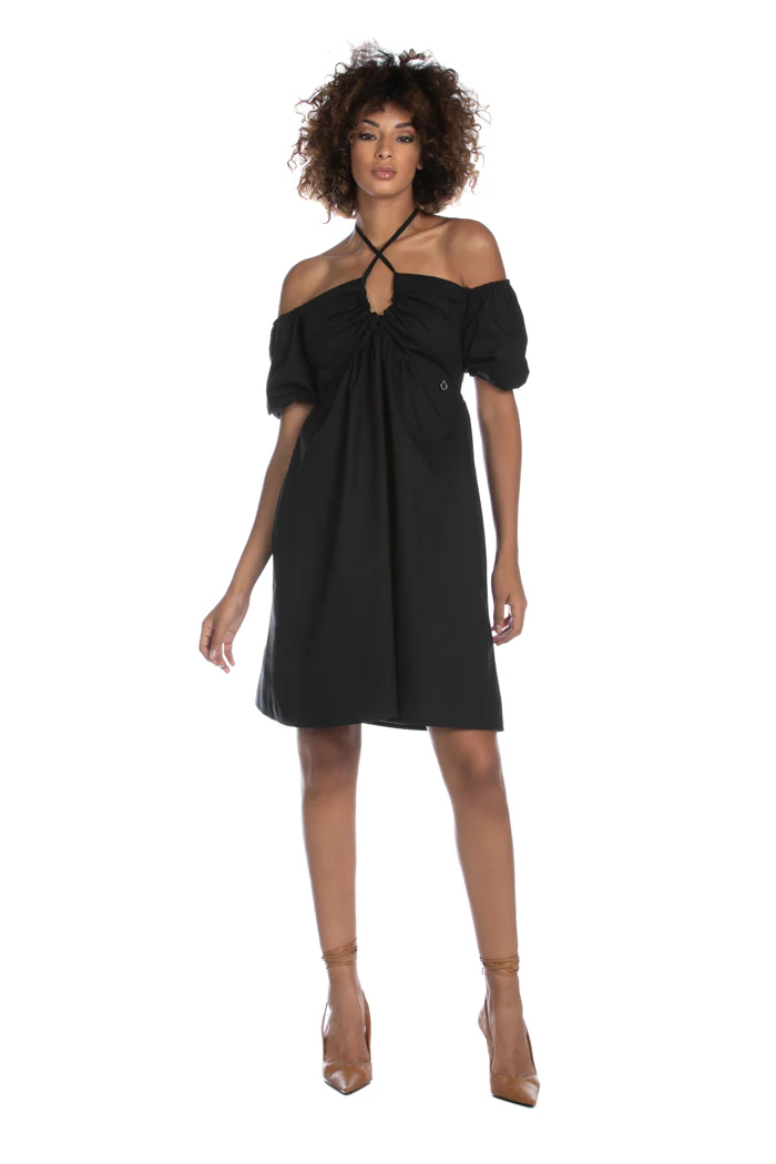 Abito CHUREN corto mezza manica palloncino scollo barca con coulisse più arricci - Image 3