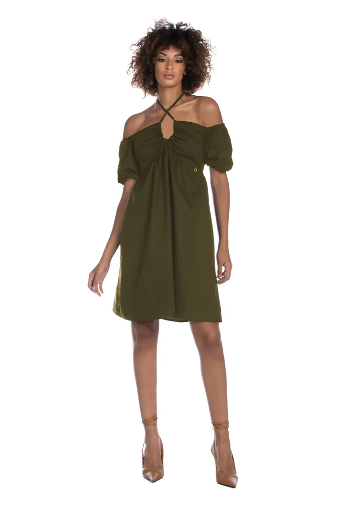 Abito CHUREN corto mezza manica palloncino scollo barca con coulisse più arricci - Image 4