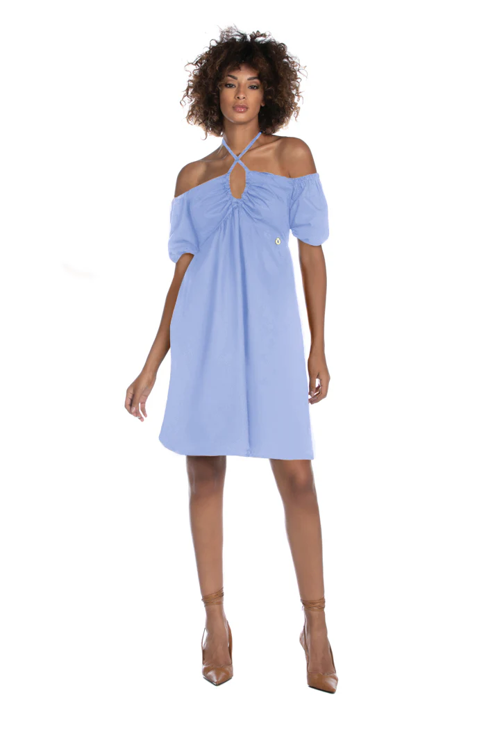 Abito CHUREN corto mezza manica palloncino scollo barca con coulisse più arricci - Image 5