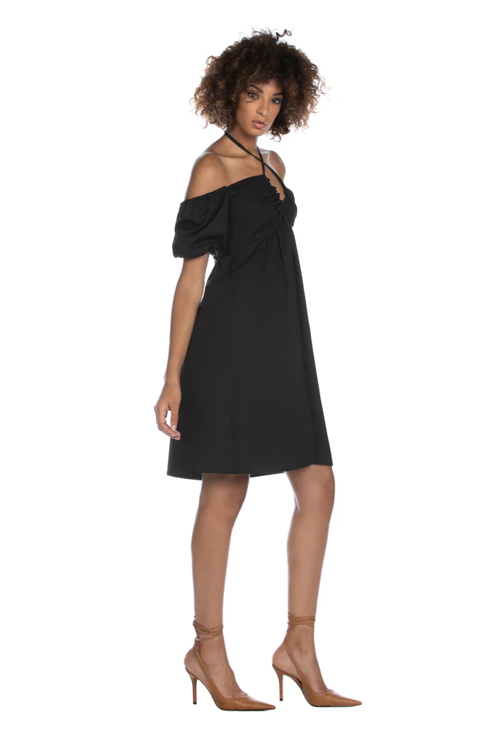 Abito CHUREN corto mezza manica palloncino scollo barca con coulisse più arricci - Image 7