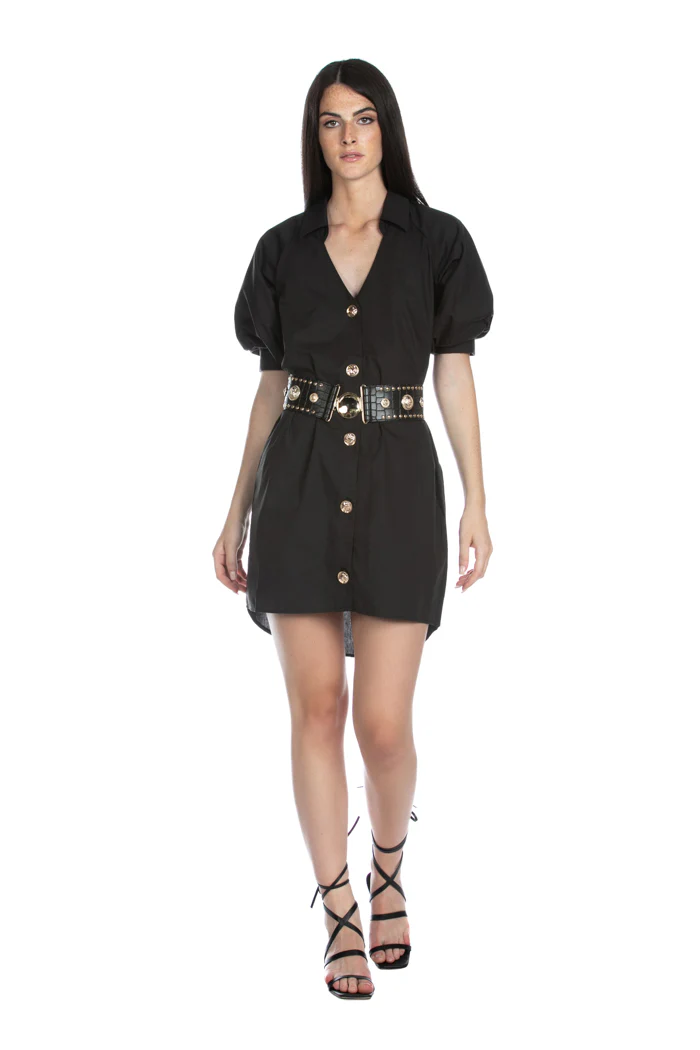 Abito DAMAVAND corto mezza manica palloncino con bottoni oro - Image 6