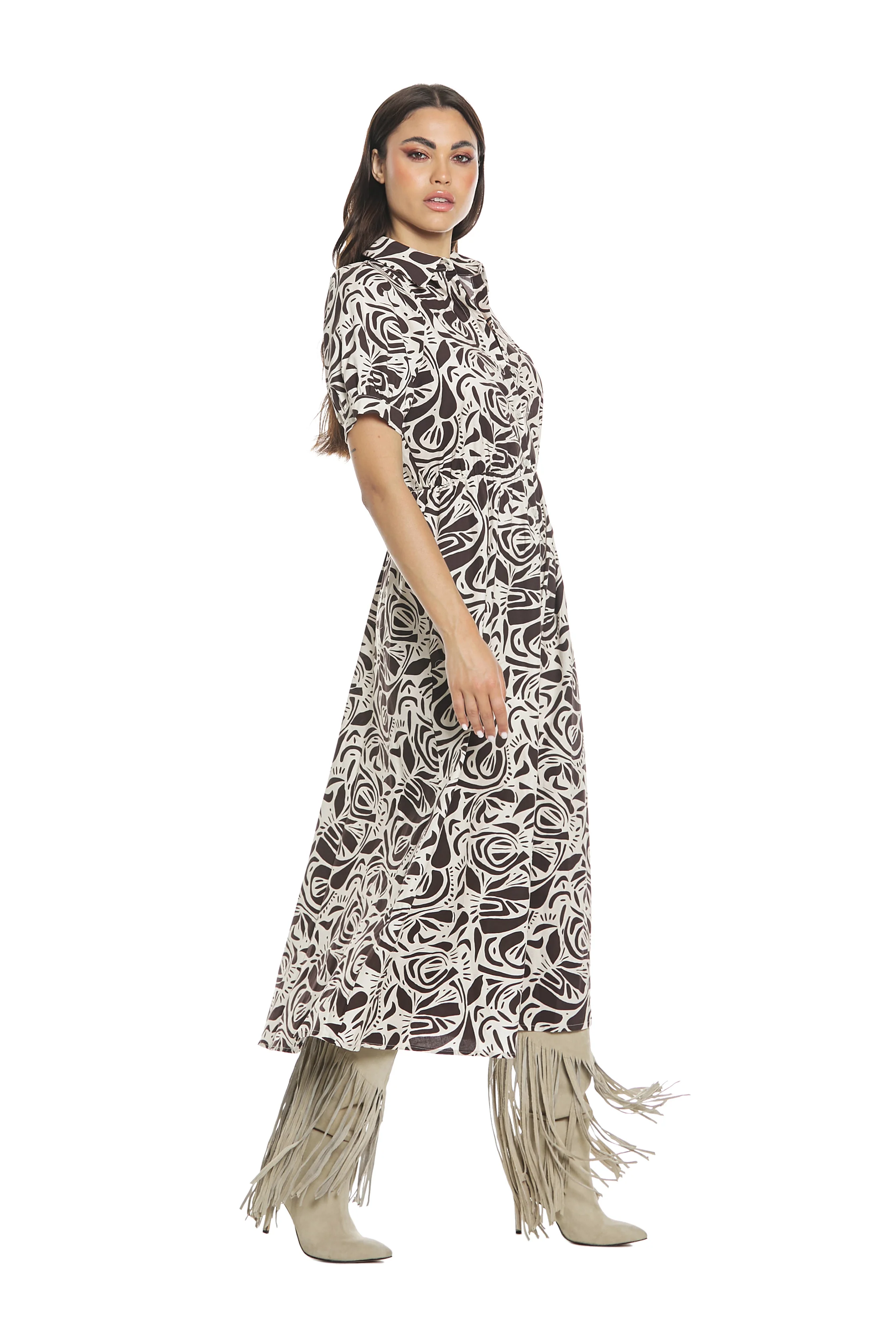 Abito ERANT lungo mezza manica chemisier fantasia etnica - Image 3