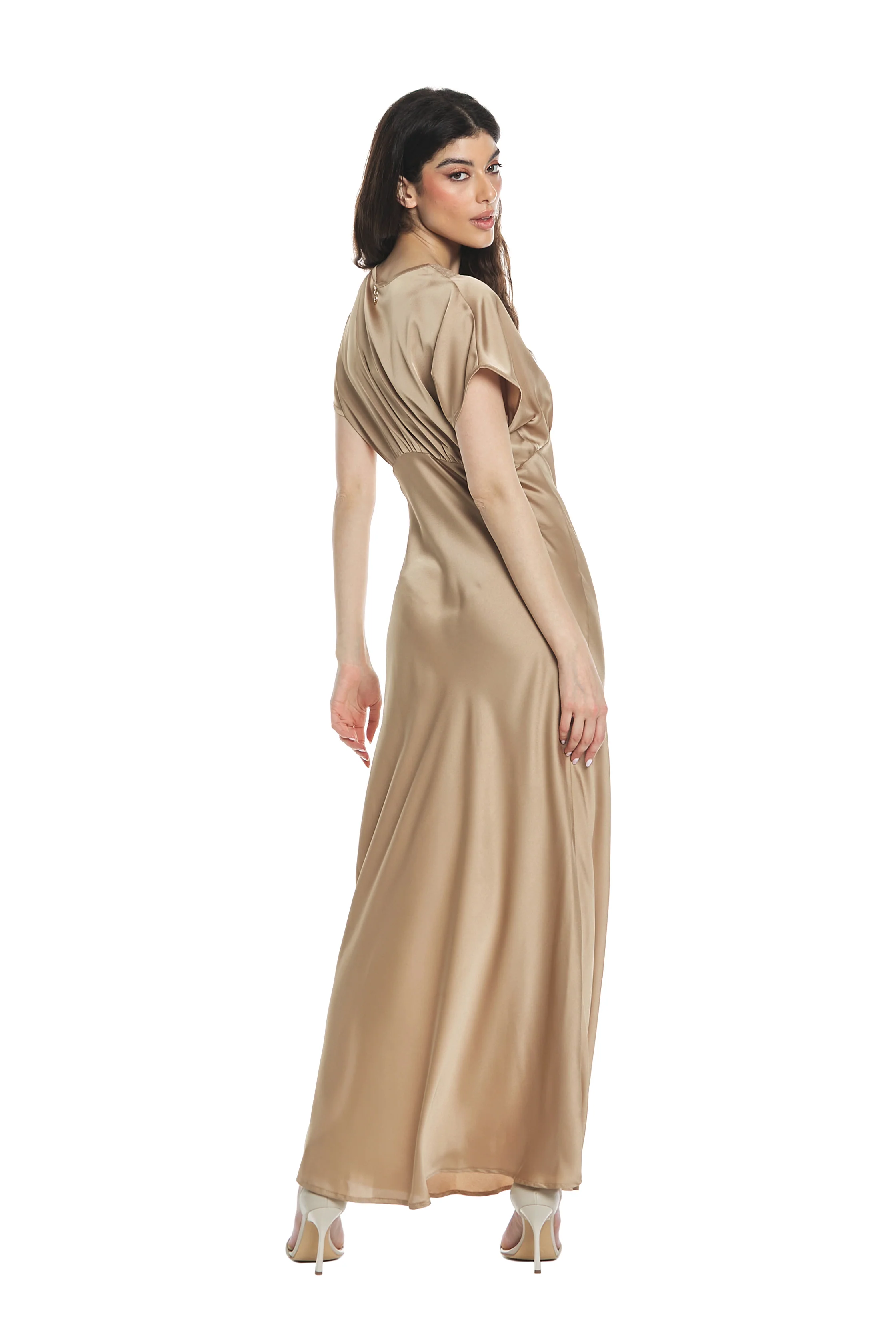 Abito HAVOWEL lungo mezza manica con inserto pizzo più taglio - Image 3