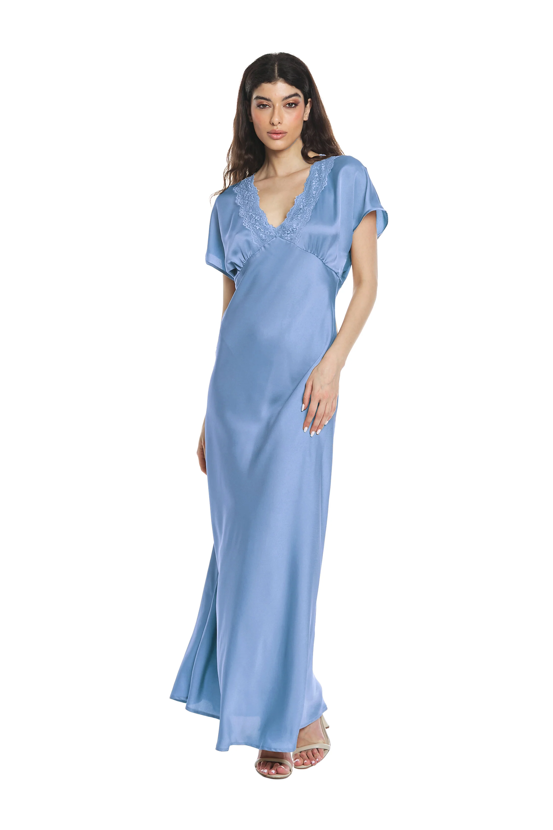 Abito HAVOWEL lungo mezza manica con inserto pizzo più taglio - Image 4