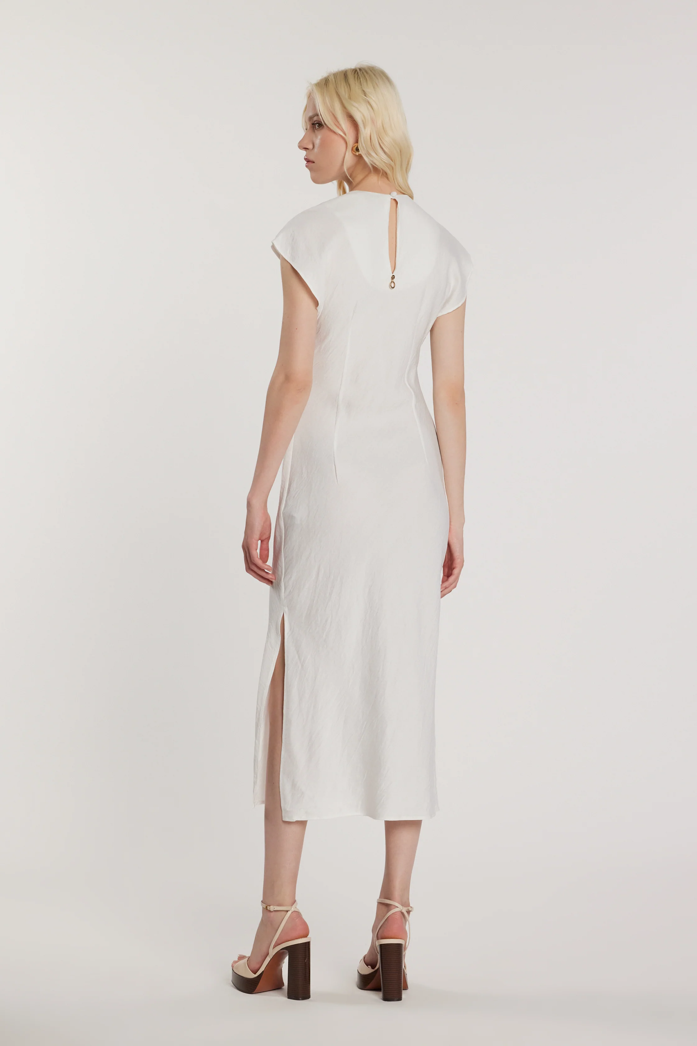 Abito RUBINI midi maniche lunghe aletta con piega sul fianco più goccia sulla schiena - Image 3