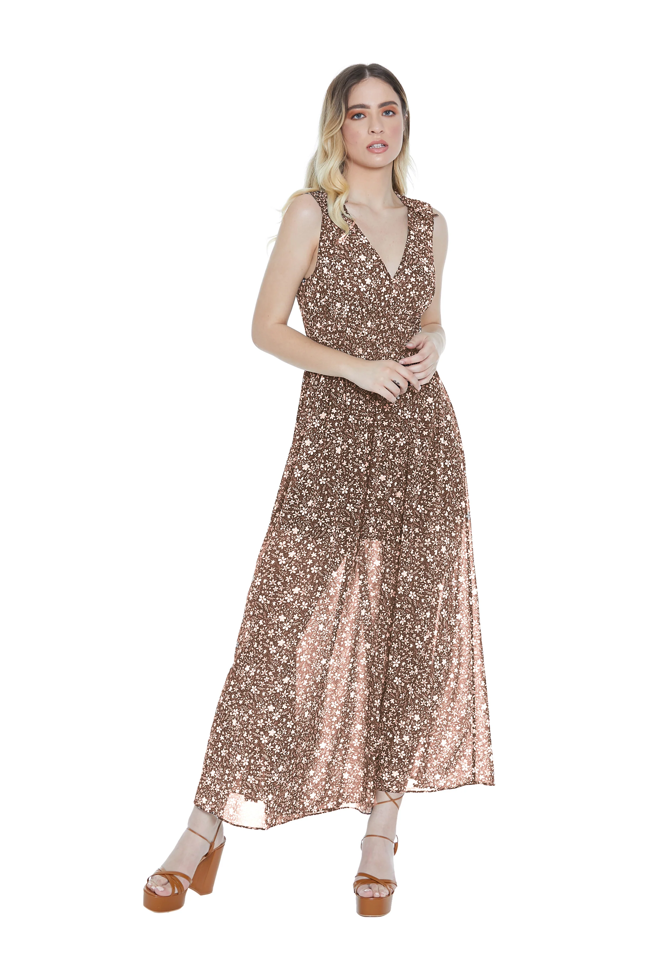 Abito SOPHIE lungo senza manica con punto smok fant. Fiori - Image 3