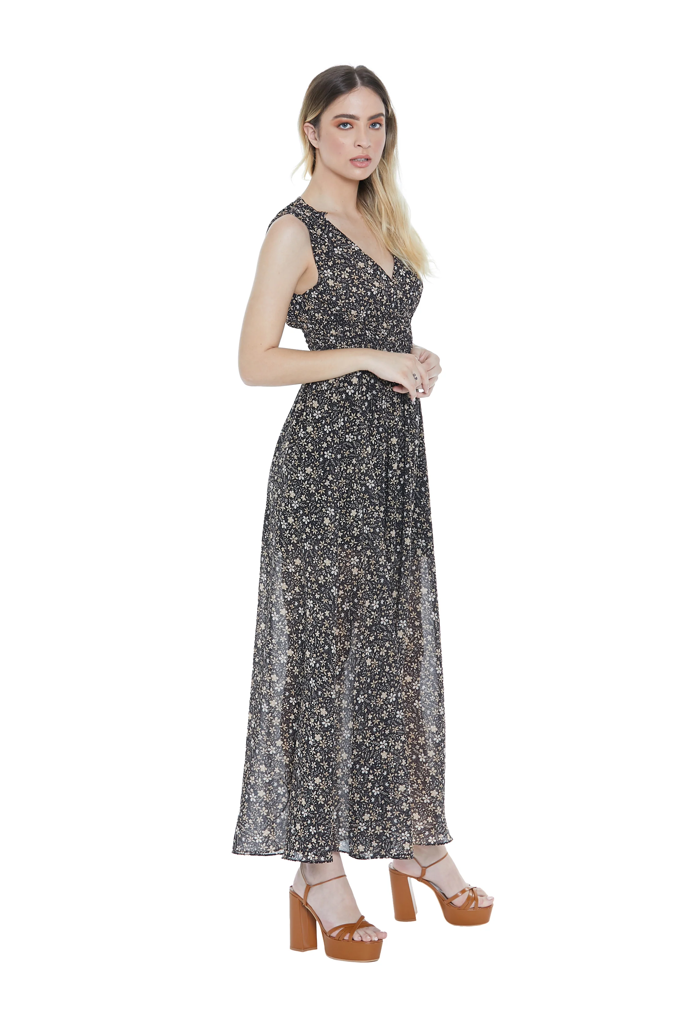 Abito SOPHIE lungo senza manica con punto smok fant. Fiori - Image 4