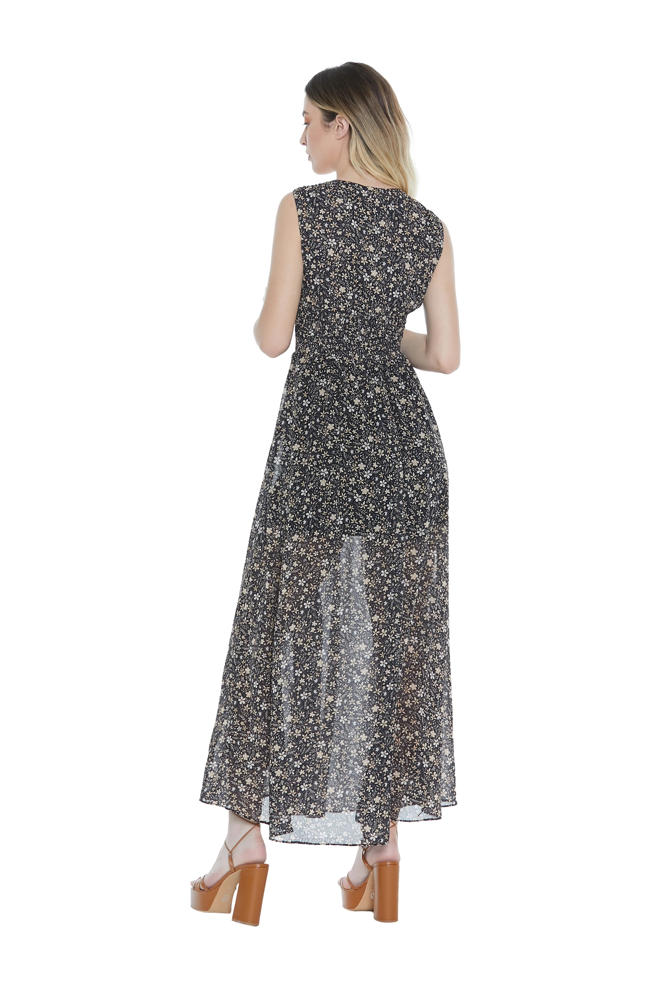 Abito SOPHIE lungo senza manica con punto smok fant. Fiori - Image 5