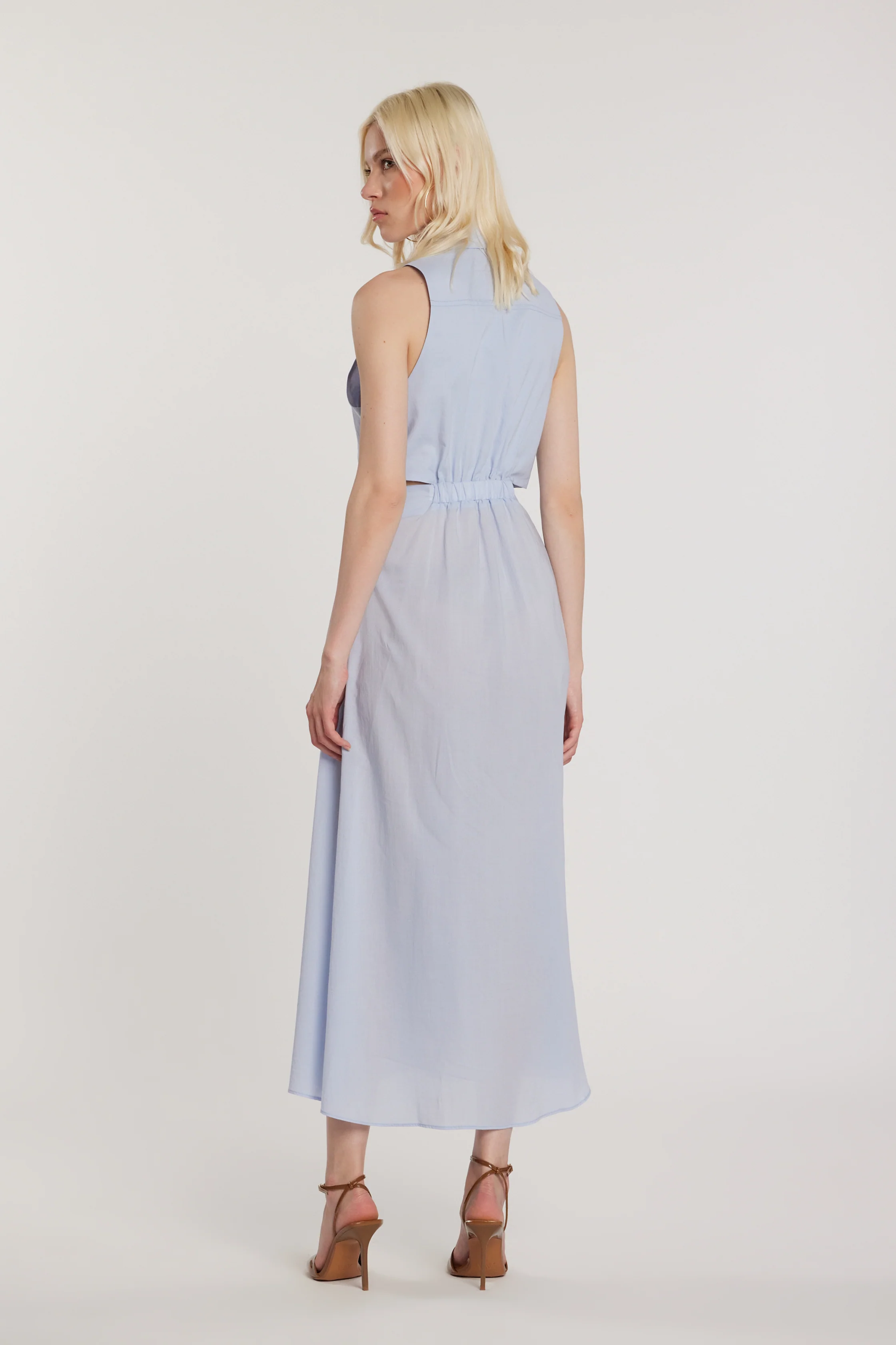 Abito VALLESI midi smanicato con colletto più nodo sul seno con elastico più apertura fianchi - Image 3