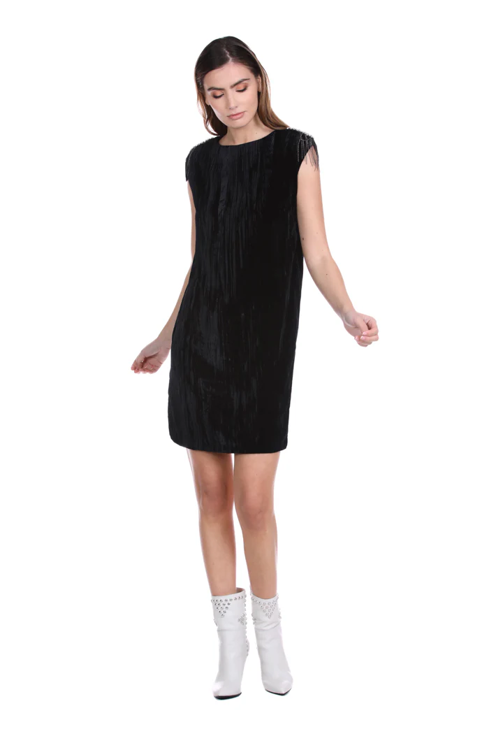 Abito VELUT corto senza manica con applicazione spalle con caboxhon più catene velluto - Image 3