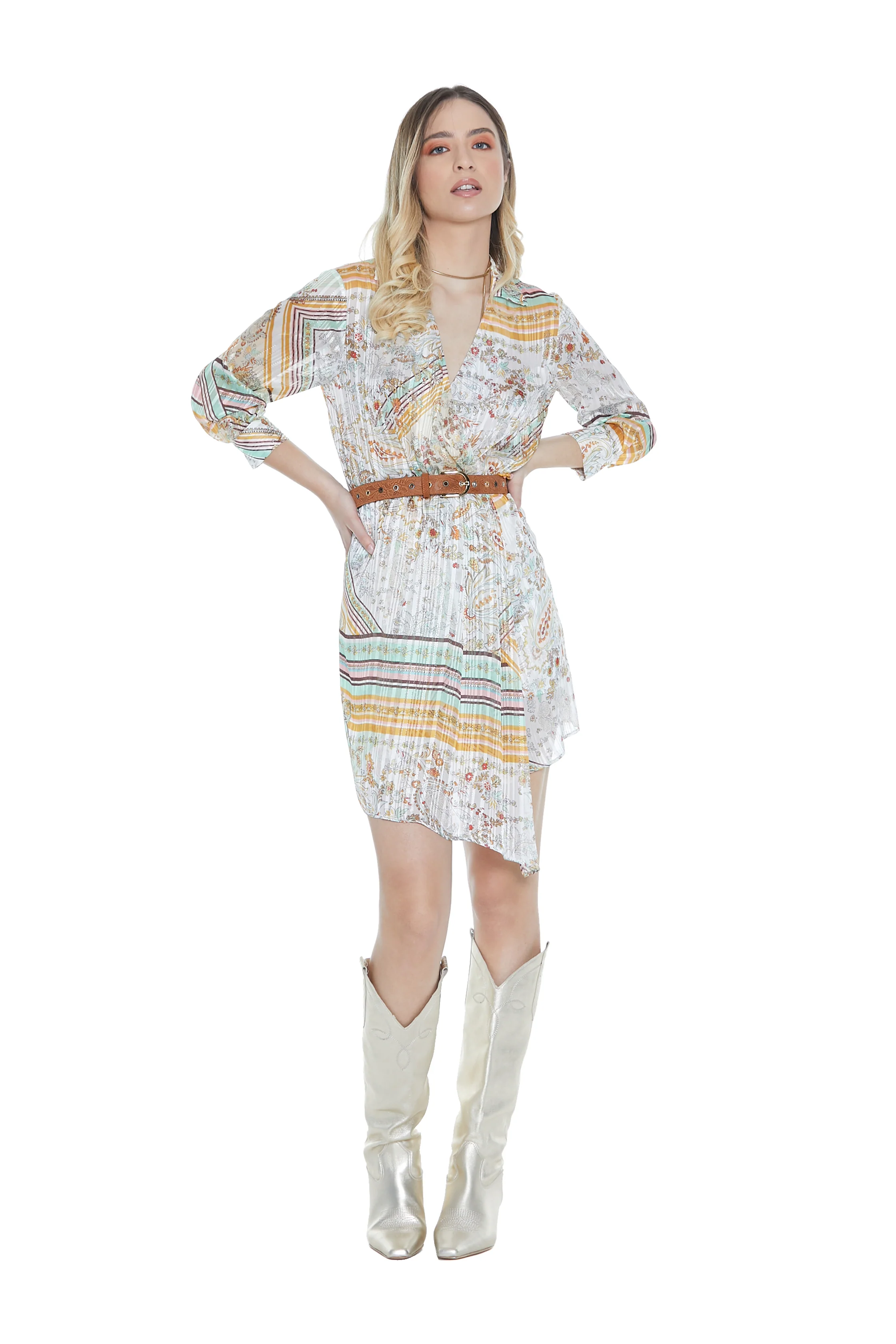 Abito YOSHI corto manica a 3/4 scollo incr. Più colletto gonna portaf.con gala f.foulard - Image 5