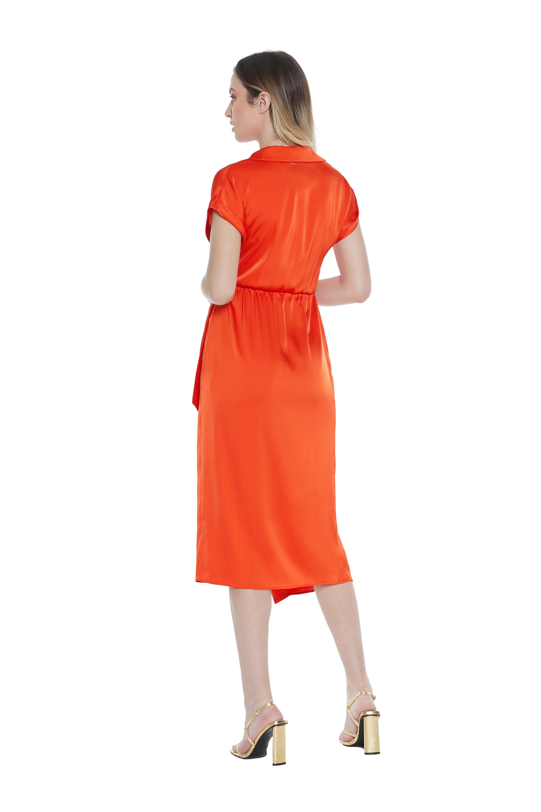 Abito YUKA lungo mezza manica con risvolto scollo incrocio più fusciacca gonna portaf. - Image 4