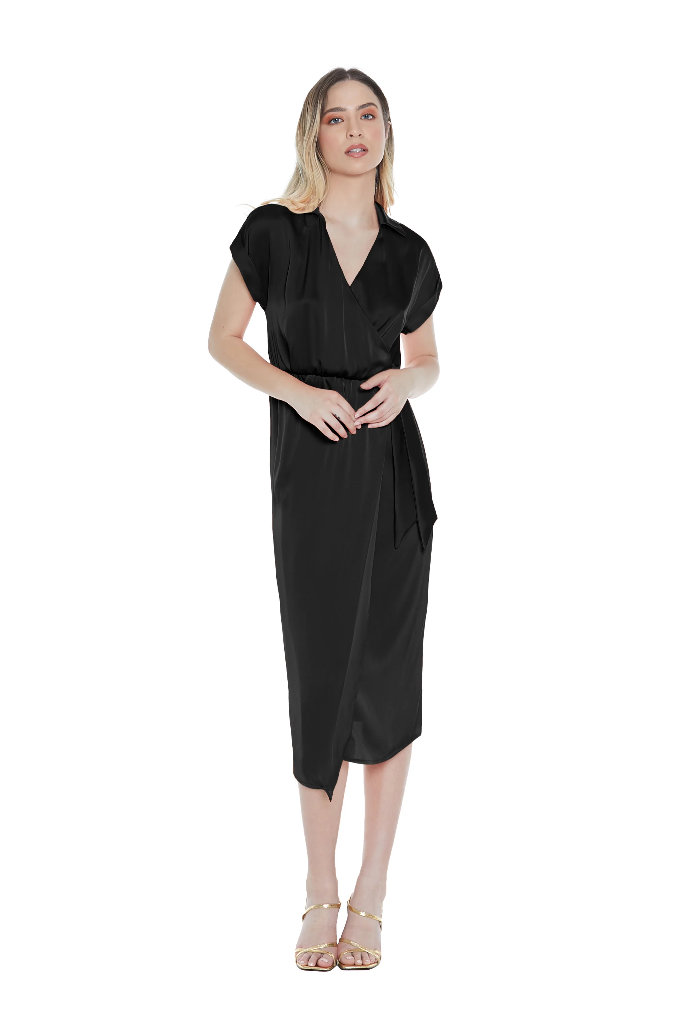 Abito YUKA lungo mezza manica con risvolto scollo incrocio più fusciacca gonna portaf. - Image 7