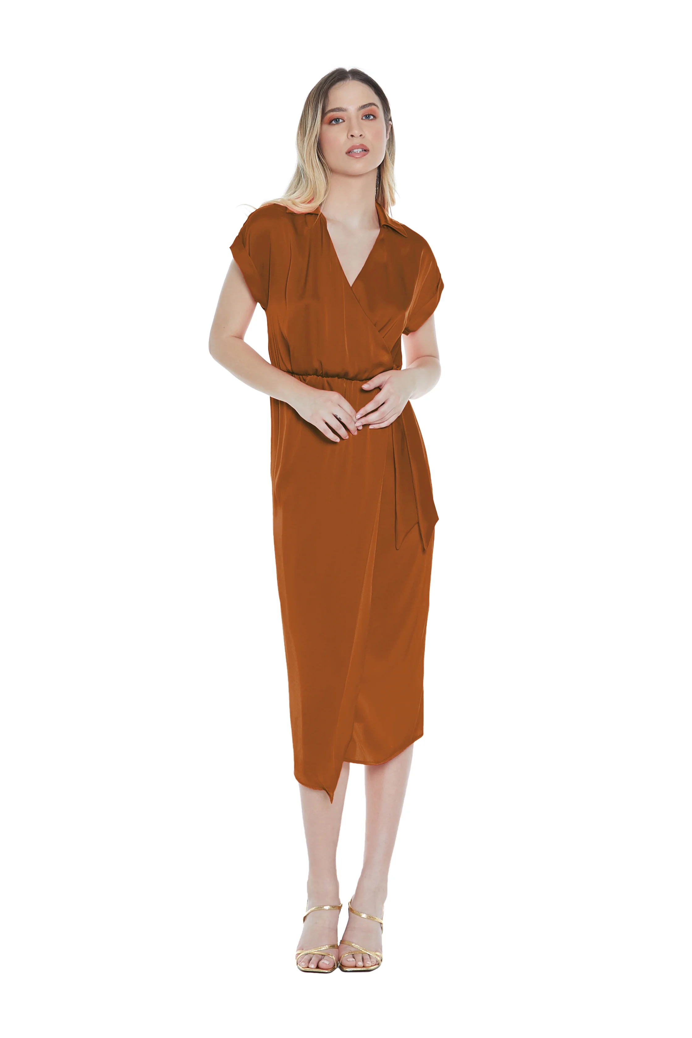 Abito YUKA lungo mezza manica con risvolto scollo incrocio più fusciacca gonna portaf. - Image 8