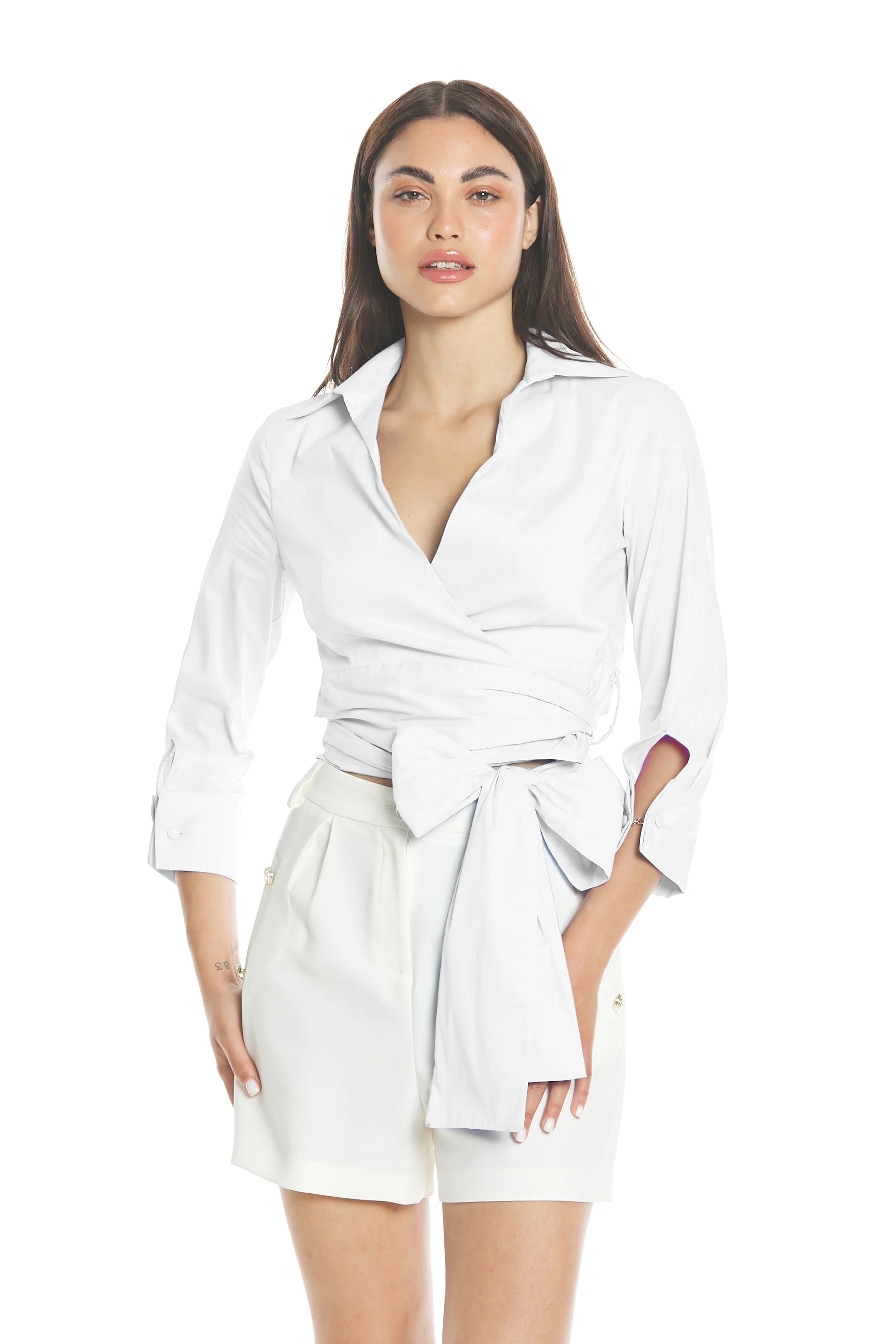 Blusa FIDES m.3/4 con doppio polso più bottoni gemelli sc.incrocio con fusciacca - Image 5