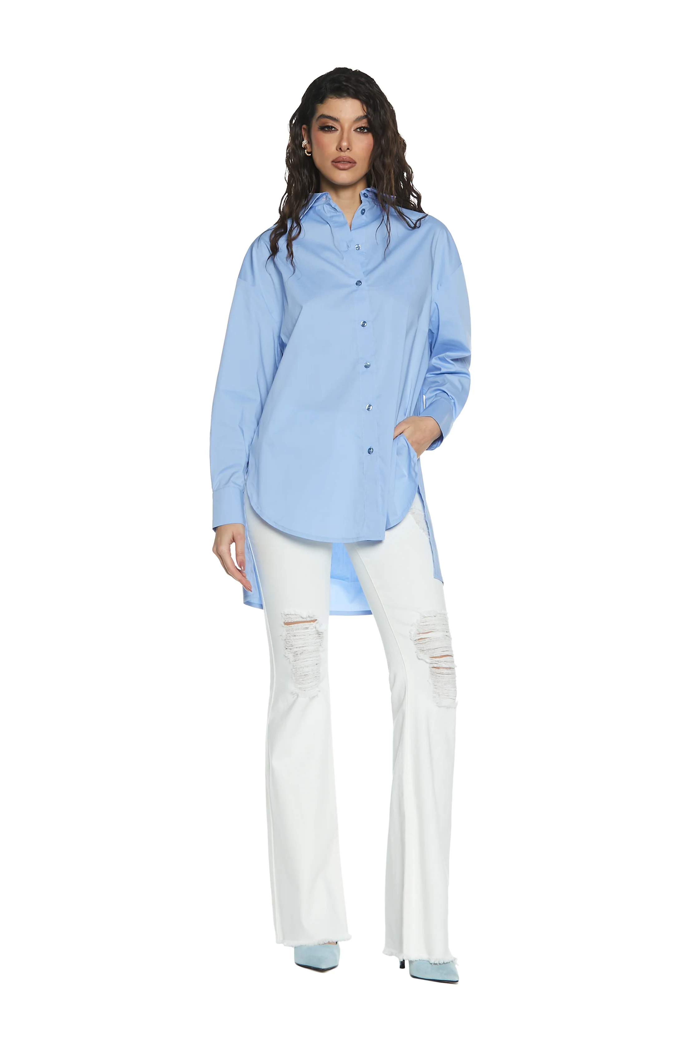 Camicia AFRODI lunga manica lunga asimmetrica con ricamo logo - Image 4