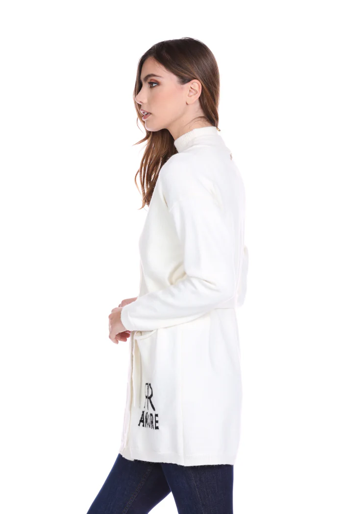 Cardigan DIRTENZ lungo manica lunga con tasche più Cintura più jacquard amore - Image 3