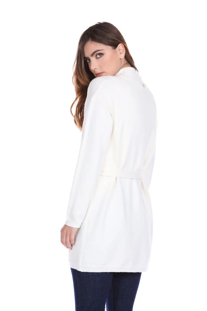 Cardigan DIRTENZ lungo manica lunga con tasche più Cintura più jacquard amore - Image 4