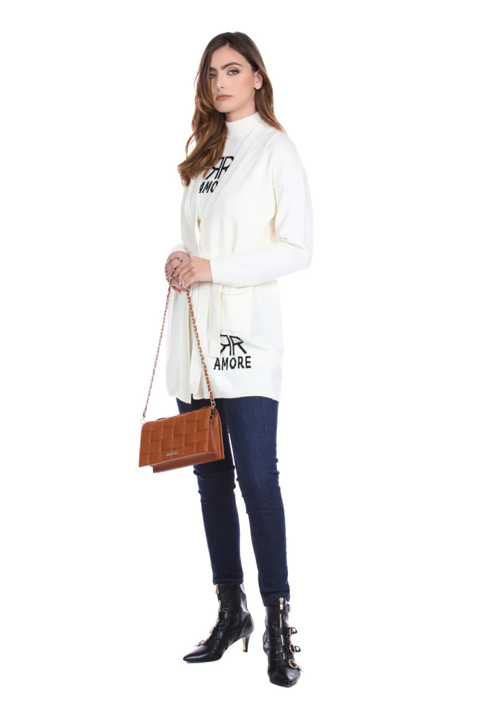 Cardigan DIRTENZ lungo manica lunga con tasche più Cintura più jacquard amore - Image 5