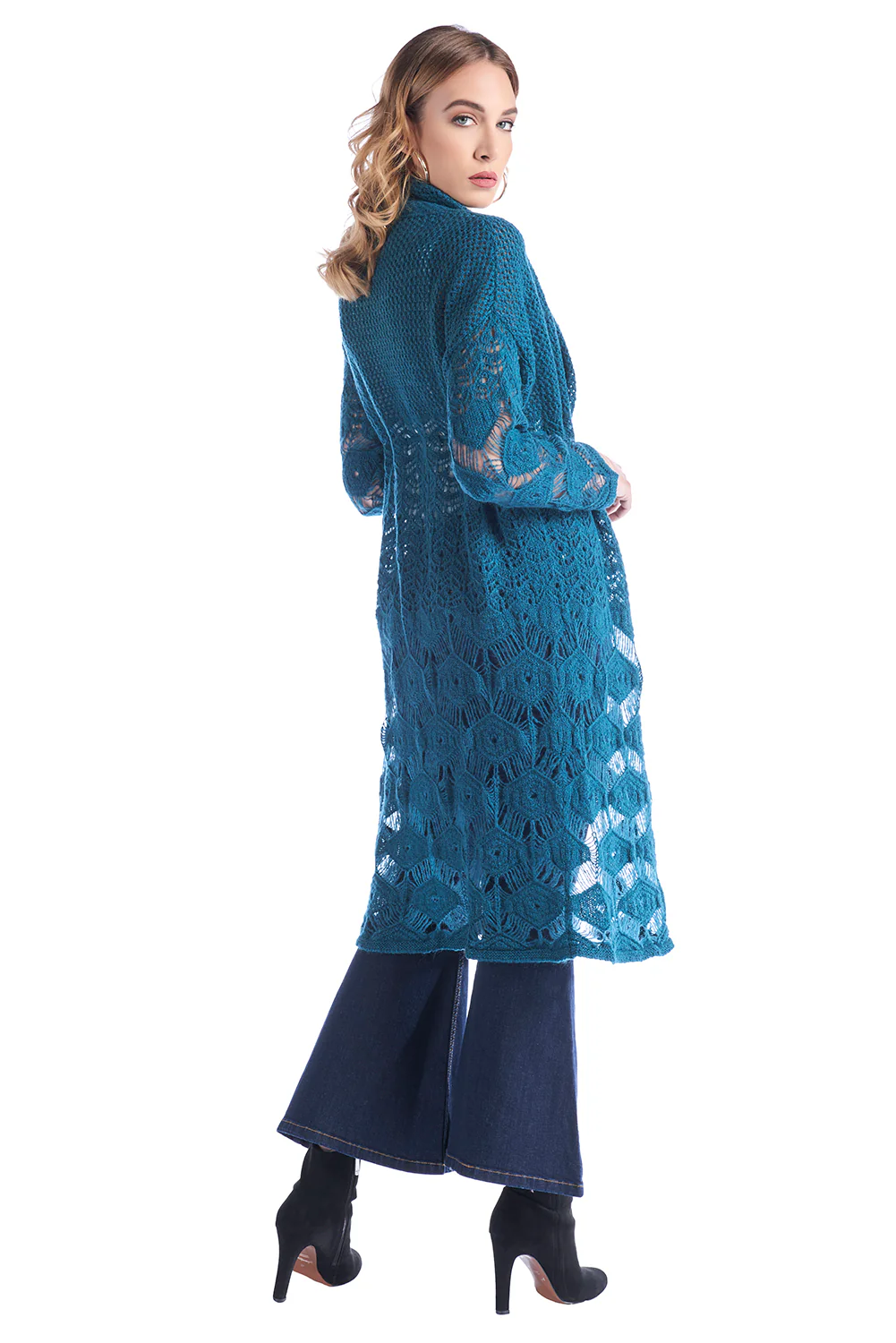 Cardigan lungo con coulisse in vita e punto traforo ISSOM - Image 3