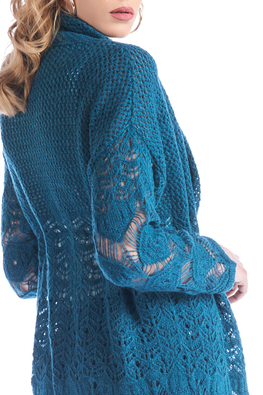 Cardigan lungo con coulisse in vita e punto traforo ISSOM - Image 4