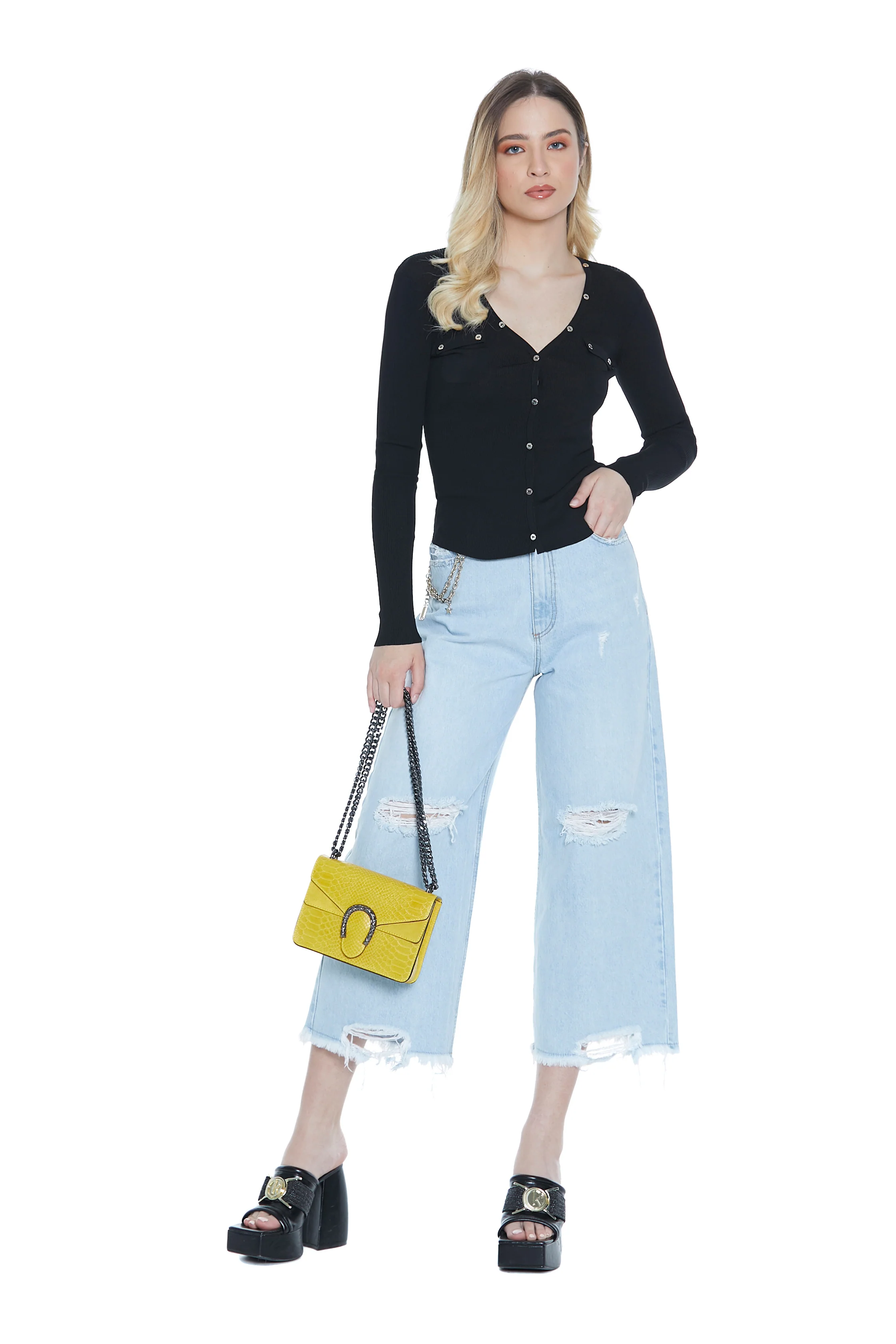 Cardigan MARKAB manica lunga con patte più bottoni costina - Image 9