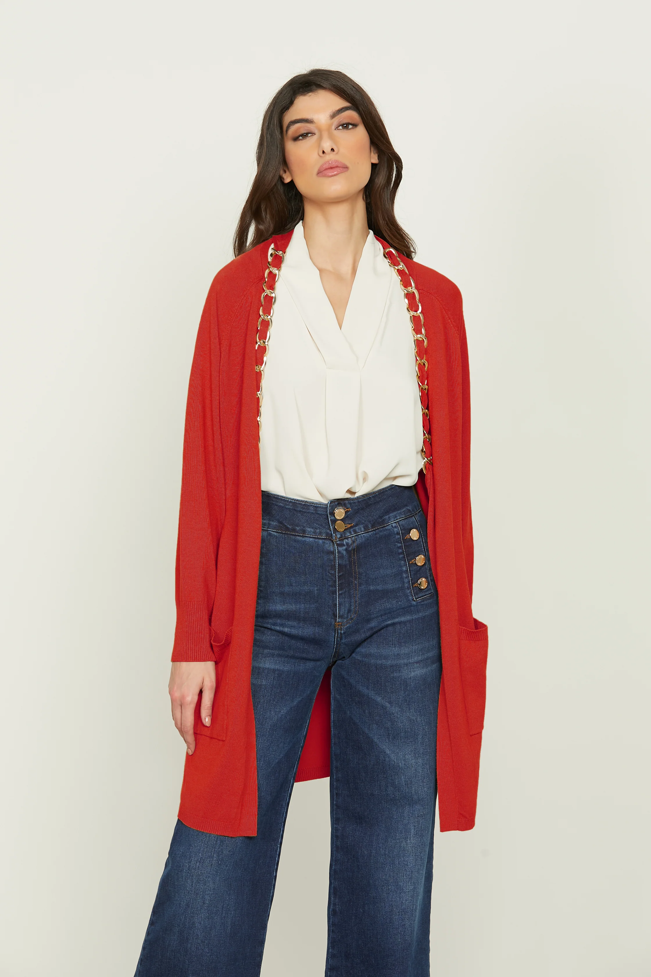 Cardigan MINERVA lungo manica lunga con tasche più inserto catene - Image 7