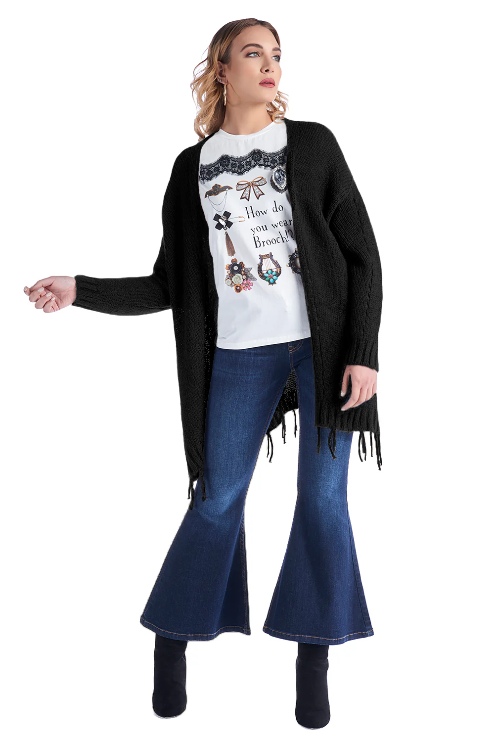 Cardigan modello ampio traforato aperto con frange BILLIES - Image 4