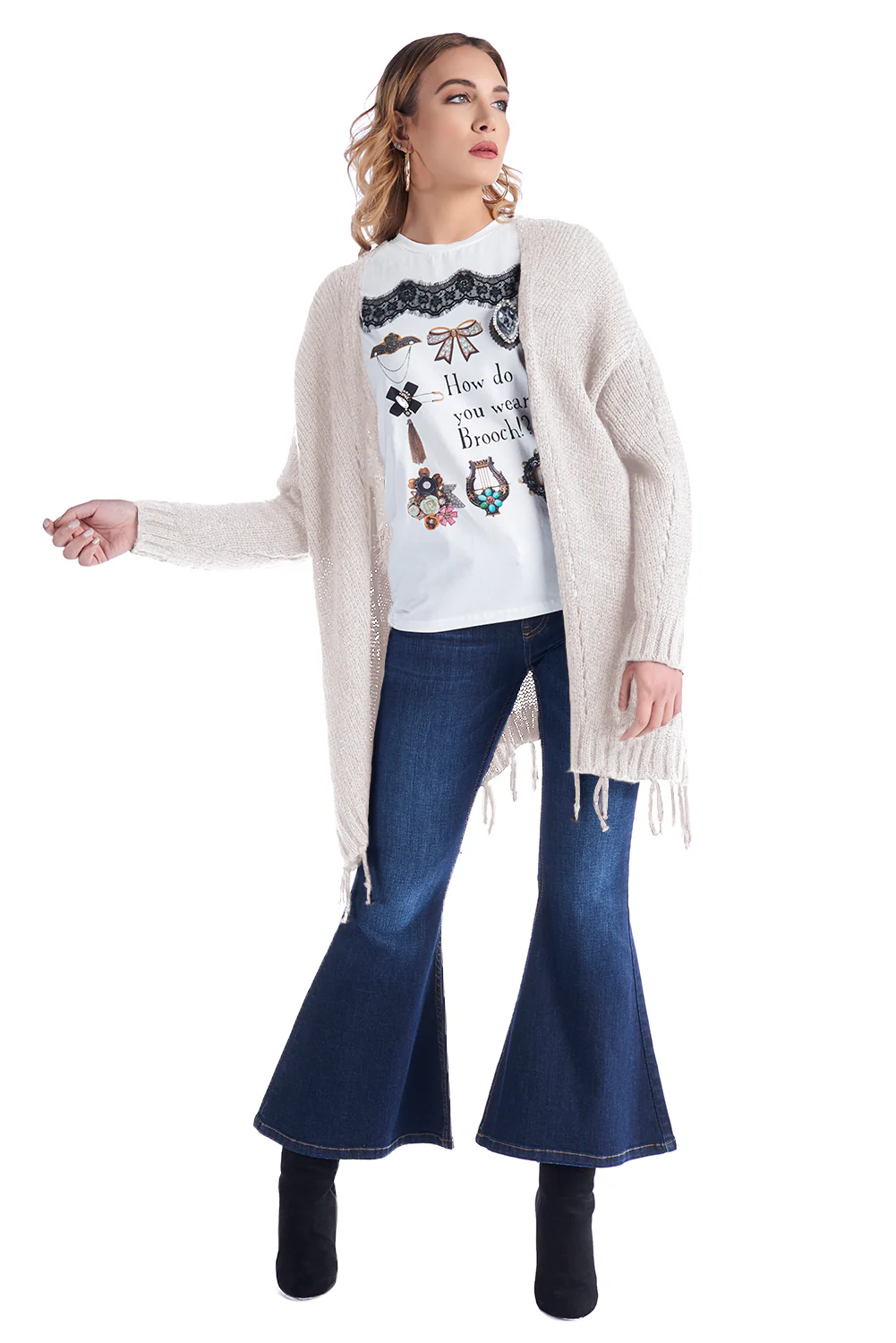 Cardigan modello ampio traforato aperto con frange BILLIES - Image 6