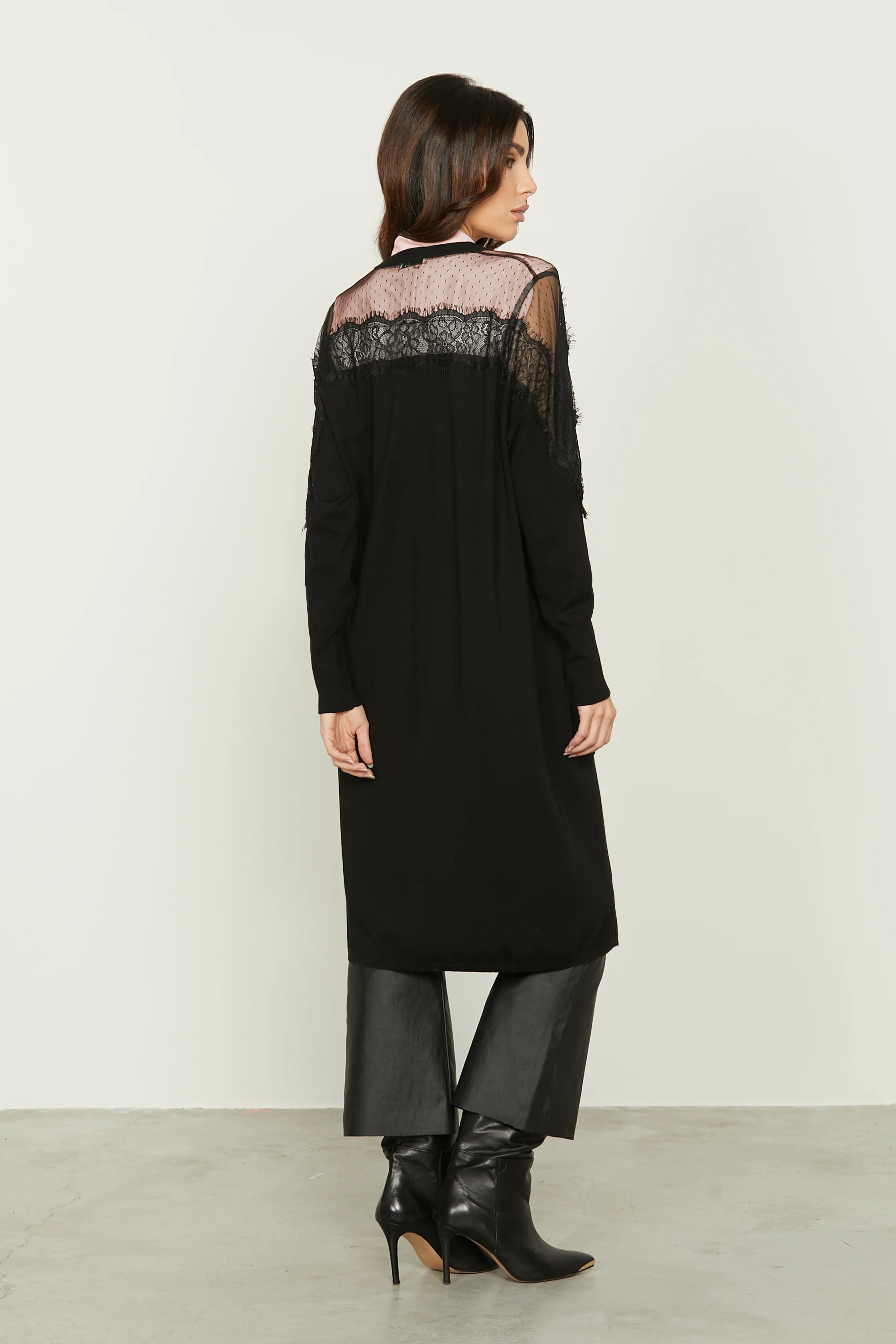 Cardigan PERLA lungo manica lunga kimono con tasche più inserti pizzo - Image 3