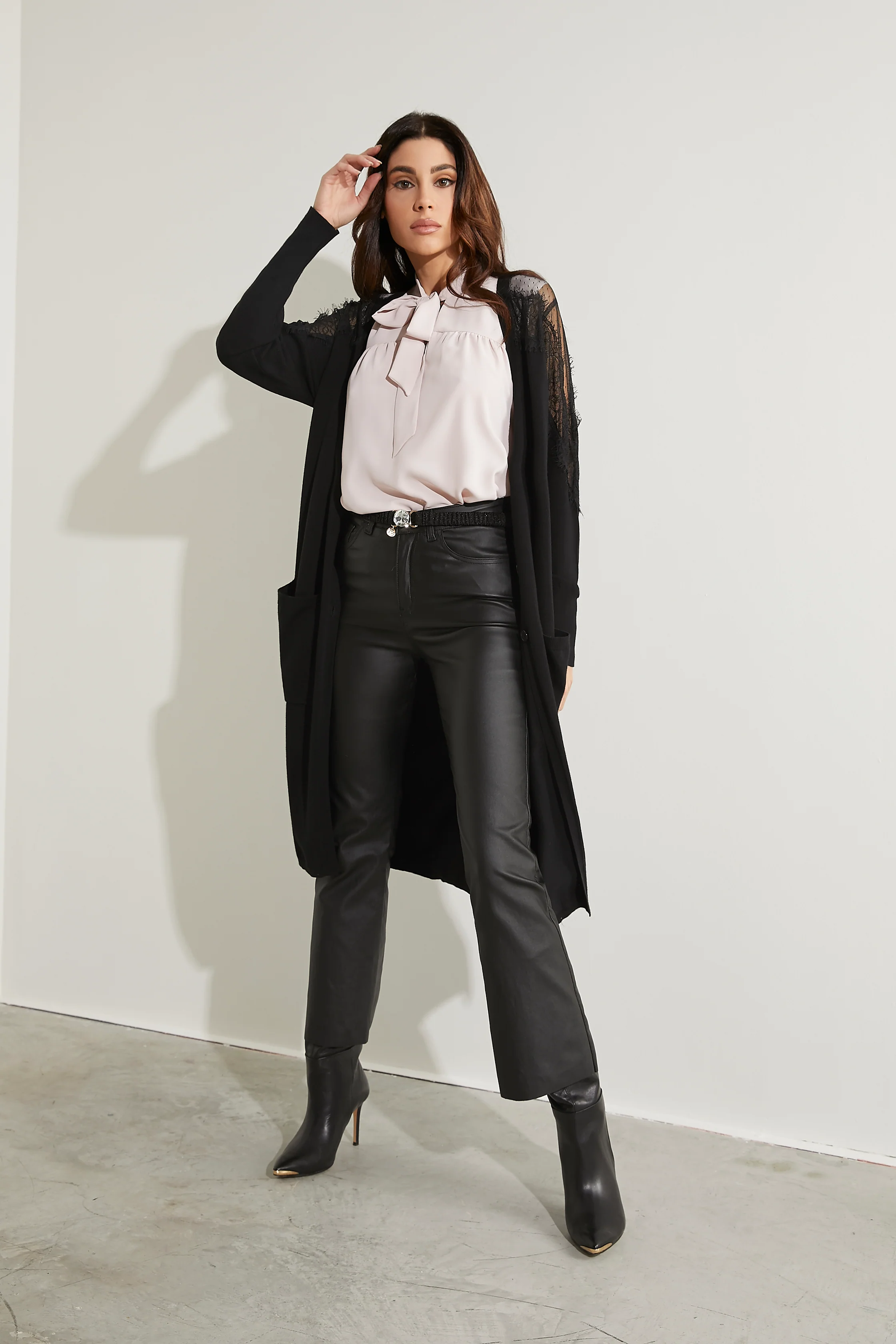 Cardigan PERLA lungo manica lunga kimono con tasche più inserti pizzo - Image 6