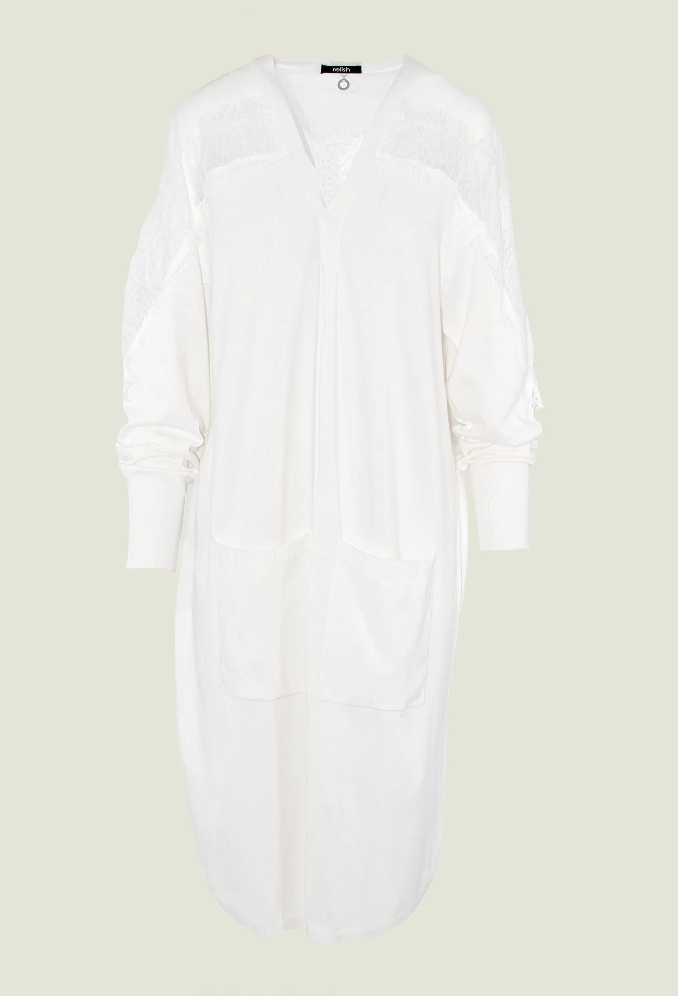 Cardigan PERLA lungo manica lunga kimono con tasche più inserti pizzo - Image 7