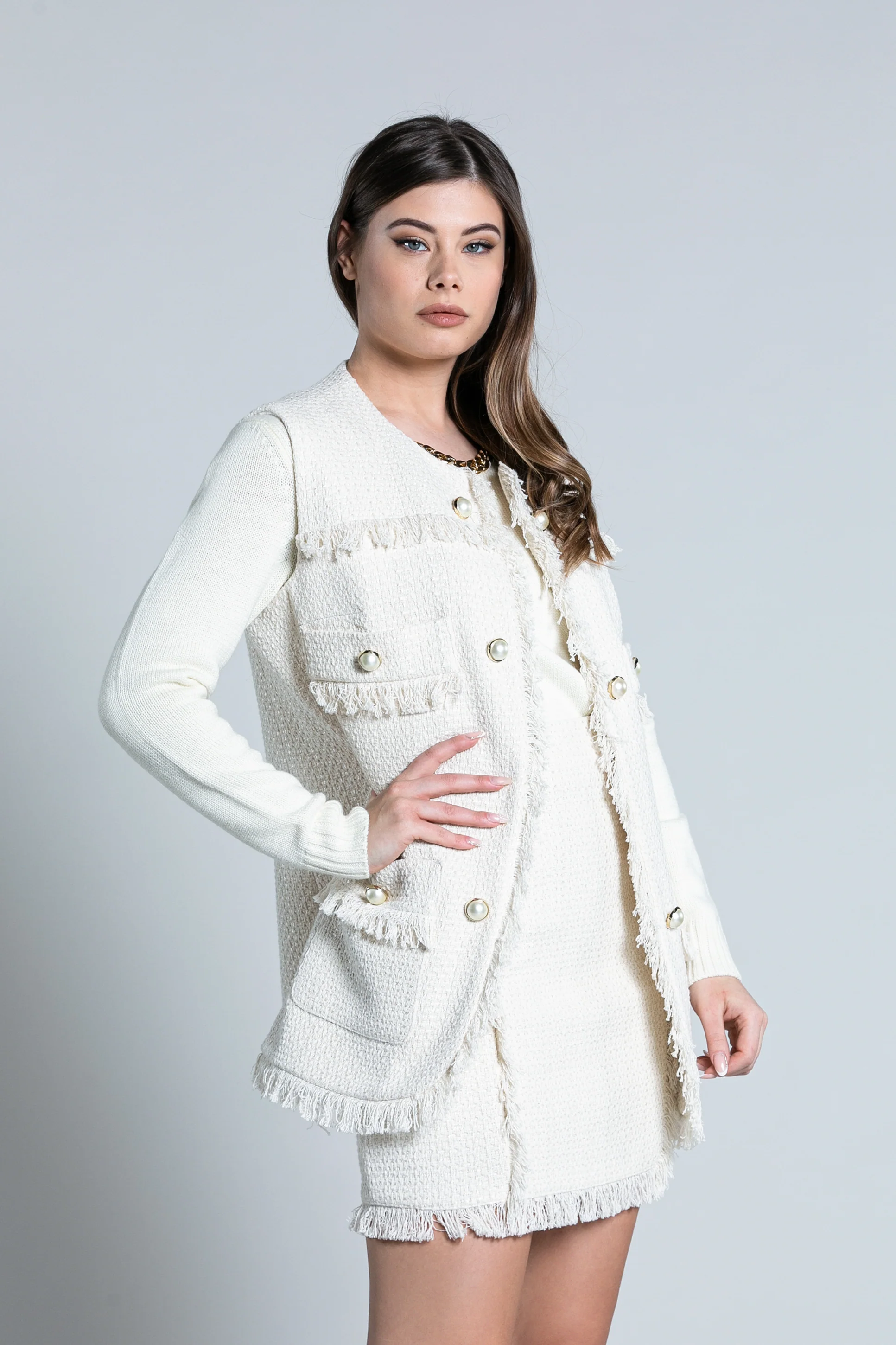 Gilet HADELANT lungo con tasche più bottoni più frange - Image 3