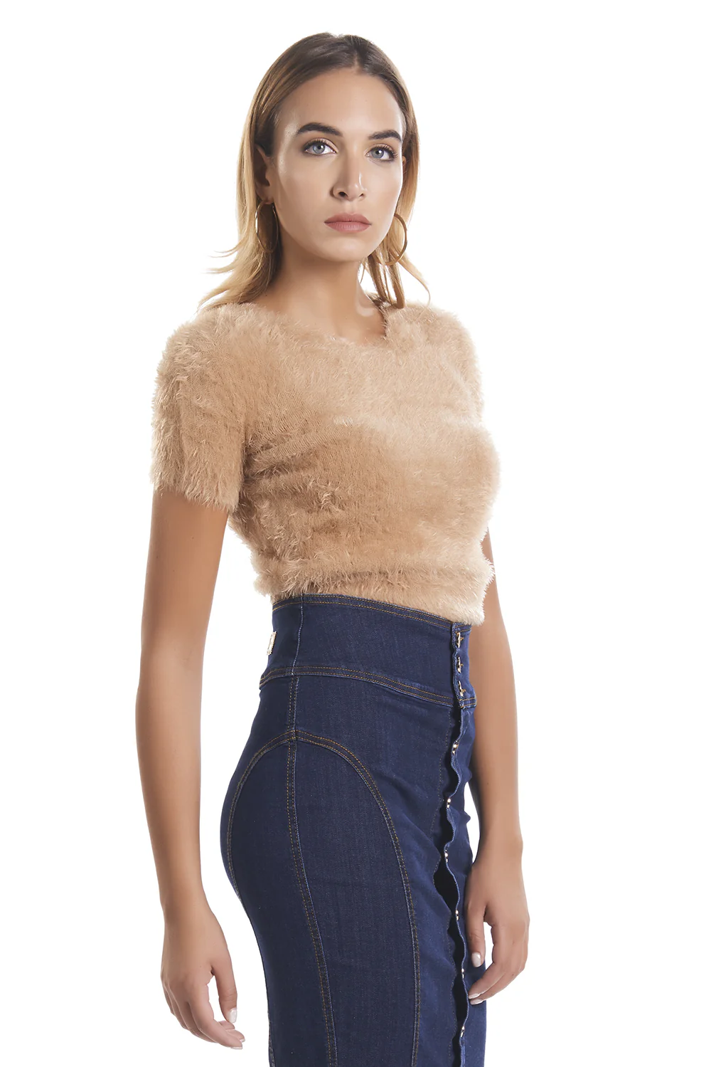 Maglia corta mezza manica effetto pelliccia girocollo YATES - Image 5