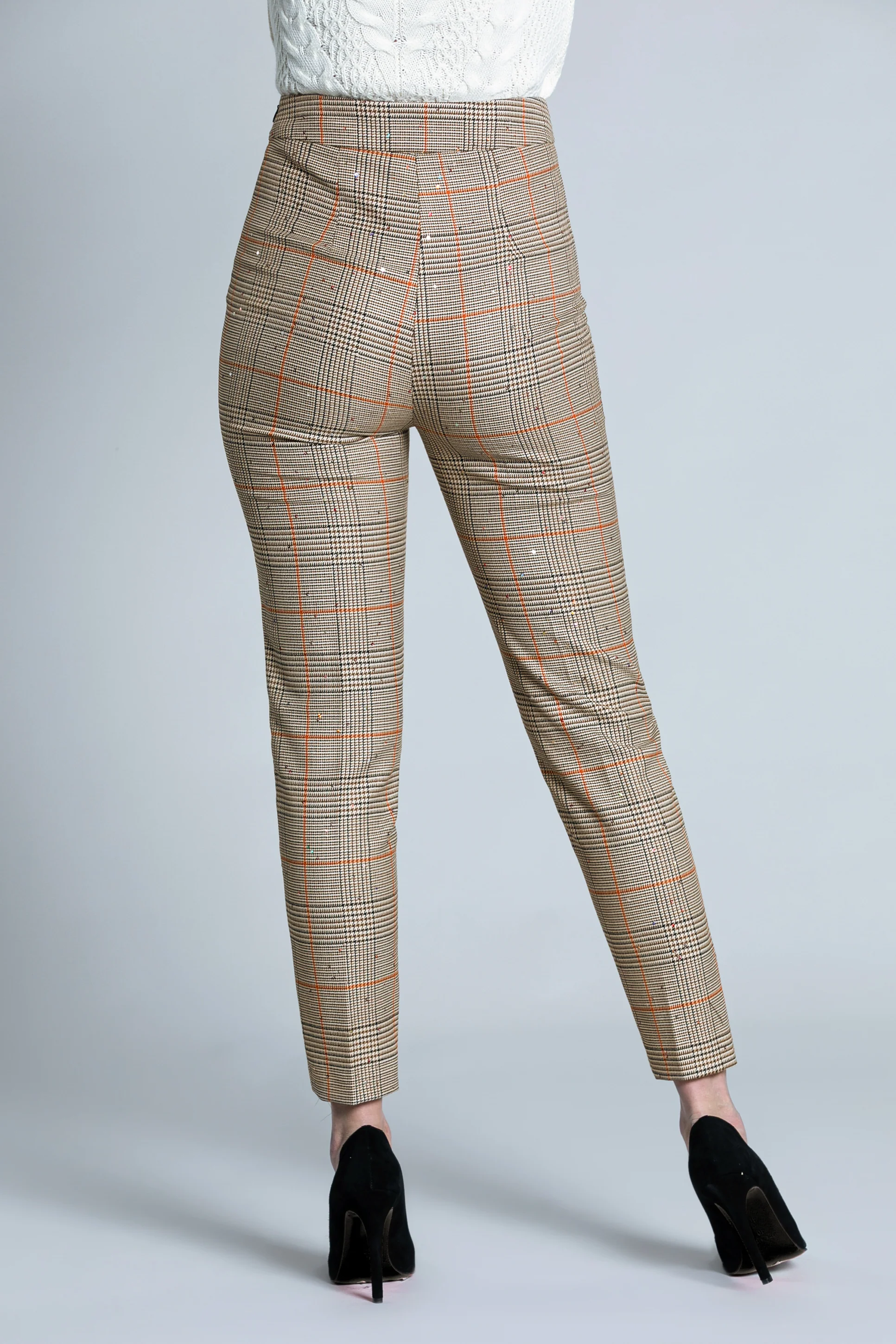 Pantalone PANERTY vita alta stretto pie de poule con paillettes - Image 3