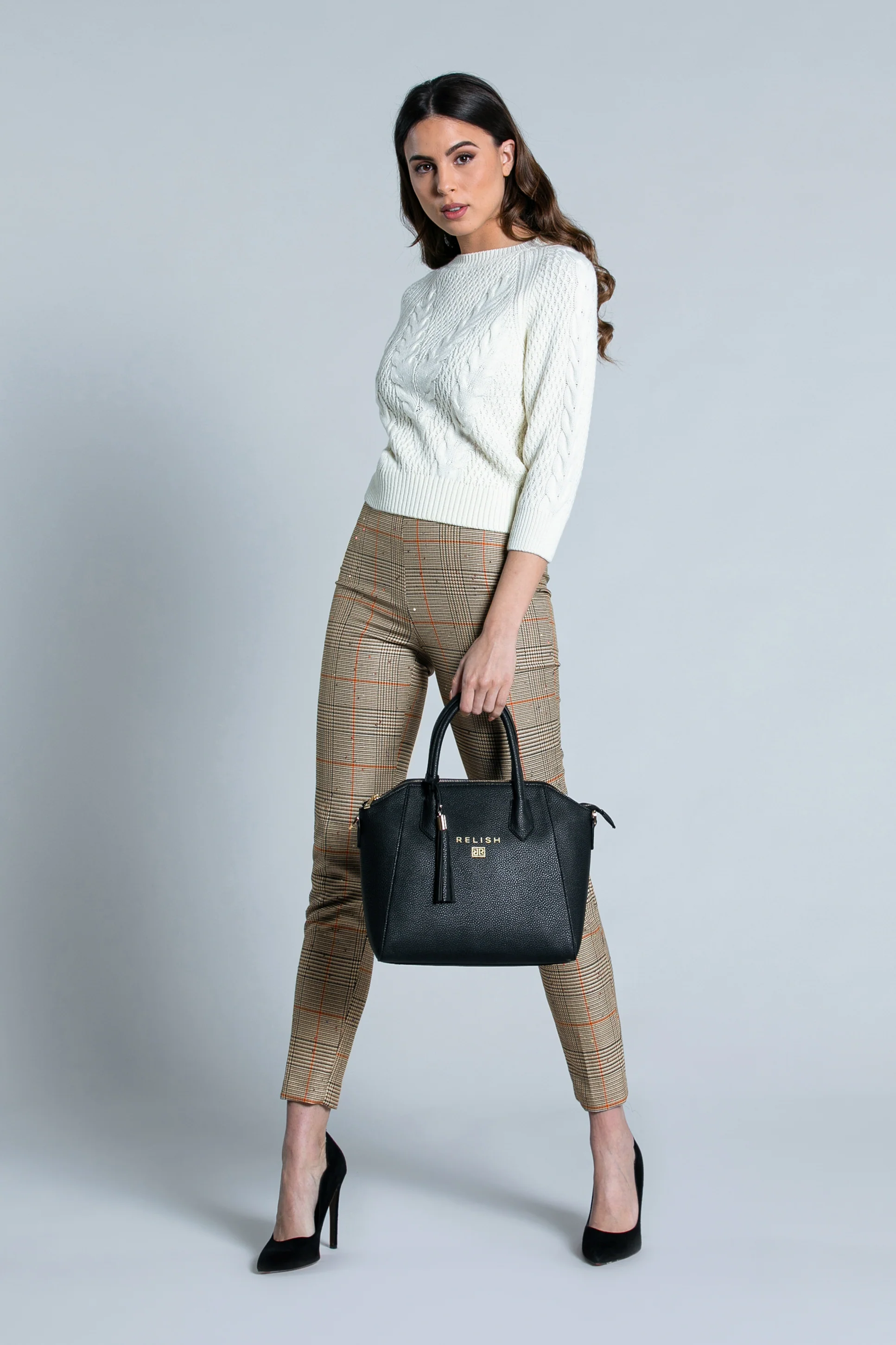 Pantalone PANERTY vita alta stretto pie de poule con paillettes - Image 4