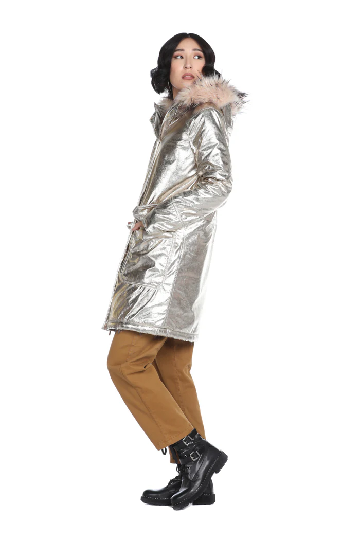 Parka GETLEY lungo manica lunga con cappuccio più ecopelliccia più tasche più coulisse laminato - Image 3