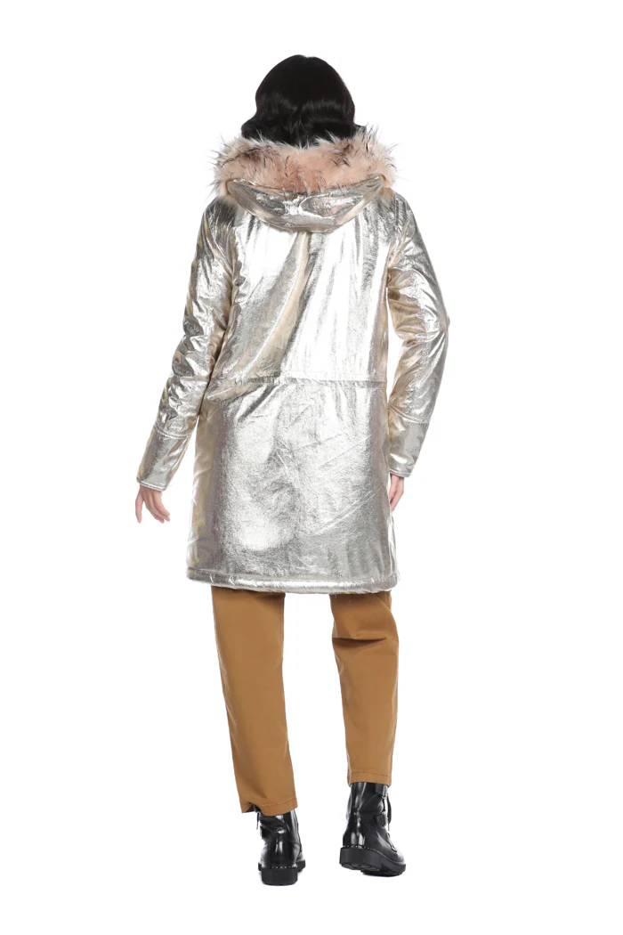 Parka GETLEY lungo manica lunga con cappuccio più ecopelliccia più tasche più coulisse laminato - Image 4