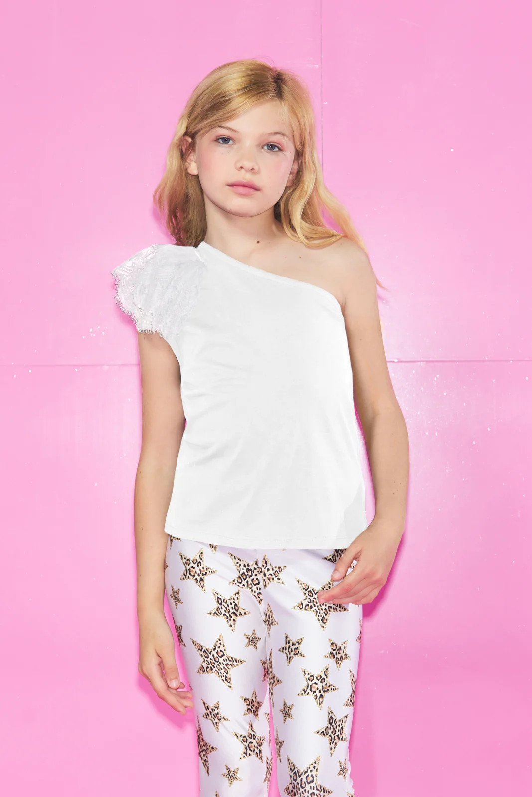 T-Shirt CAELUMINA Monospalla mezza manica Tulle più Pizzo - Image 5